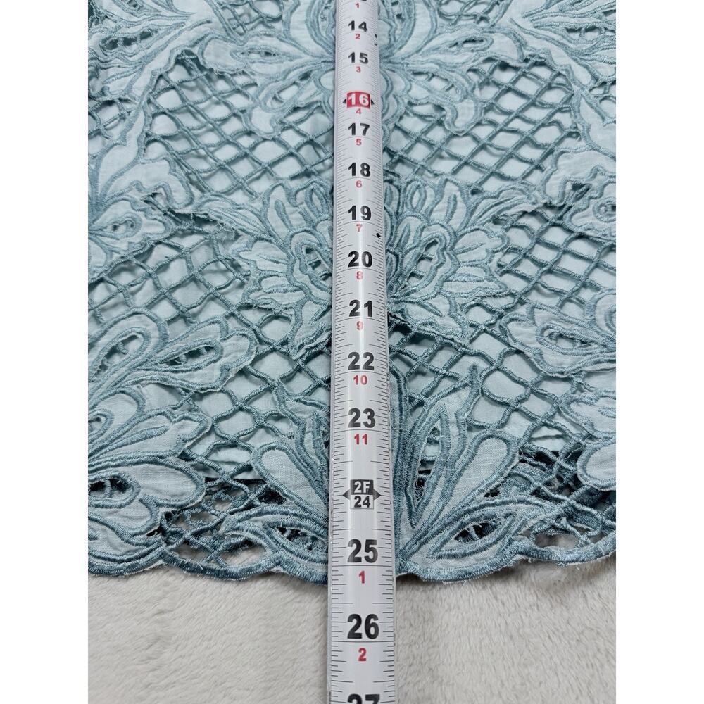 Sundance Lace Crochet Linen Blend Top Cottagecore Boho Prairie Skyblue Women Lg - Picture 5 of 15